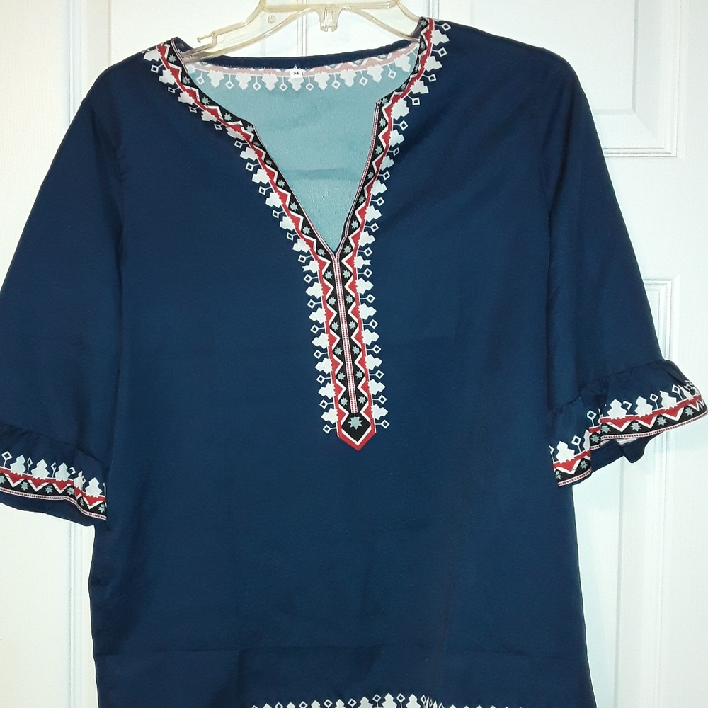 Kimono type top v neck in navy blue silk